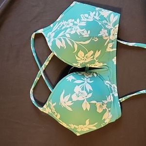 Turquoise floral bikini top
